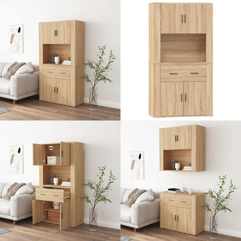 Buffet haut Chêne sonoma Bois d'ingénierie - Buffet Design - Buffet Moderne - Buffet En Bois - Buffet Rangement - Buffet Mural - Home & Living (1/5)