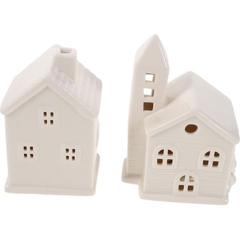 2pièces Maisons de Village de Noël Céramique avec LED Décorations Lumineuses pour Sapin de Noël Lot de Petites Maisons Décoratives (1/5)