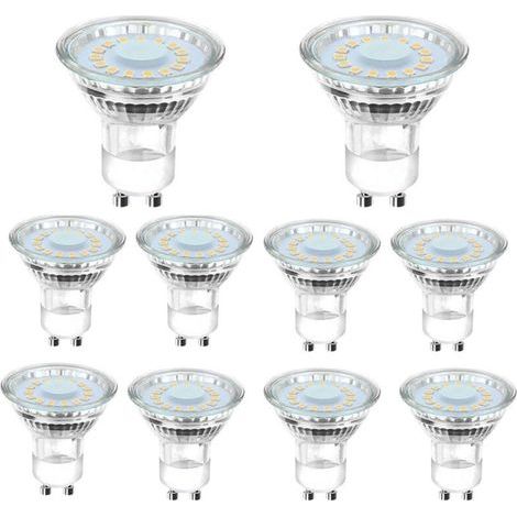 10 ampoules LED GU10 équivalentes à une ampoule halogène de 50 W, 4 W, éclairage blanc lumière du jour 6500 K, faisceau coudé à 120°. (1/5)