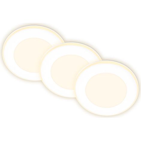 Briloner Gima Set de 3 spots LED encastrables 230V, fonction veilleuse, surfaces et anneaux commutables séparément, fonction mémoire, lumière blanche chaude, blanc, Ø9,3 x 3 cm