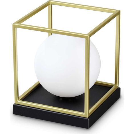 Petite Lampe de Table Cube Décorative Laiton Satiné, E14 (1/2)