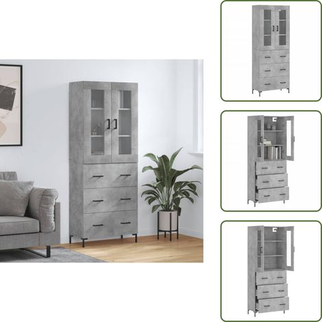 The Living Store Buffet haut Gris béton 69,5x34x180 cm Bois d'ingénierie - Buffet Design Moderne - Meuble Rangement Gris - Armoire Cuisine - Buffet Haute Capacité - Mobilier Salon (1/5)