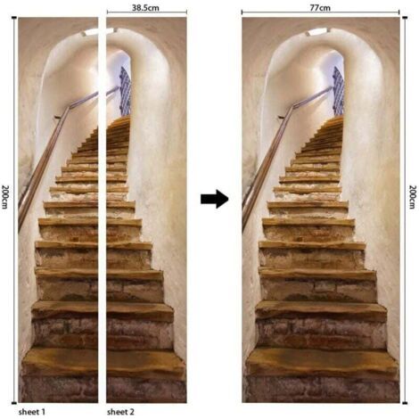 Sticker mural 3D, style rétro, effet d'optique, escalier, adulte, enfant, salle de bain, 77 x 200 cm (1/3)