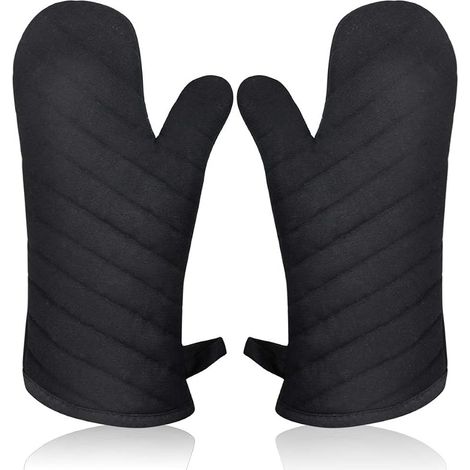 Gant de Cuisine Anti Chaleur, Gant Four Manique Four Oven Mitts Oven Gloves Gant Manique Gants Isolants Cuisine Épais et Longue Mitaine Four pour Barbecue Cuisson Gants Cuisine Noir 1 Paire (1/5)