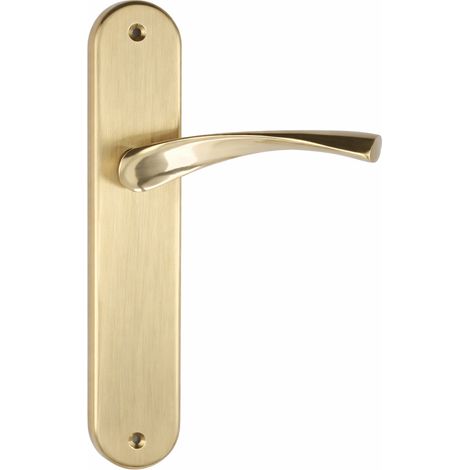 Manilla puerta interior zamak dorado satinado placa ovalada 250mm (1/5)