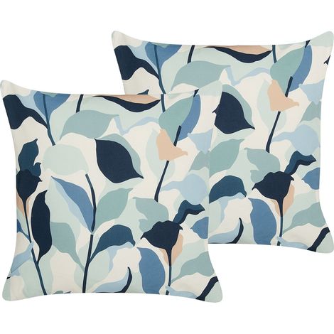 Gartenkissen 2er Set VEGLINO Pflanzenmuster 45 x 45 cm Blau