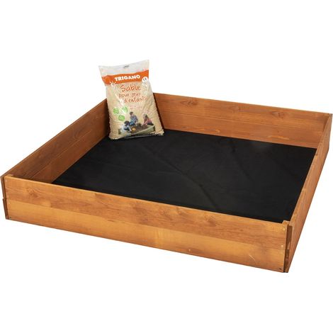 Trigano – Bac à sable 120 x 120 cm – Avec bâche et tapis – Pour jeux créatifs – Favorise la motricité et la sociabilisation