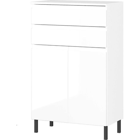 Meuble salle de bain 2 portes 2 tiroirs 60x34x97 cm blanc - SALVONA