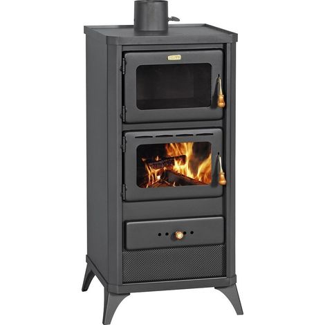 Stufa a Legna 12 Kw con Forno Acciaio Caminetto Camino Vetro Ceramico Carbone (1/8)