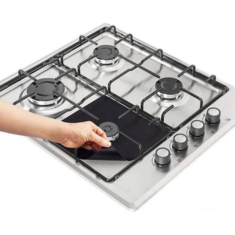 Lot de 4 protège-brûleurs, coupe sur mesure, alliage d'aluminium, antiadhésif, pour cuisinière à gaz (1/5)