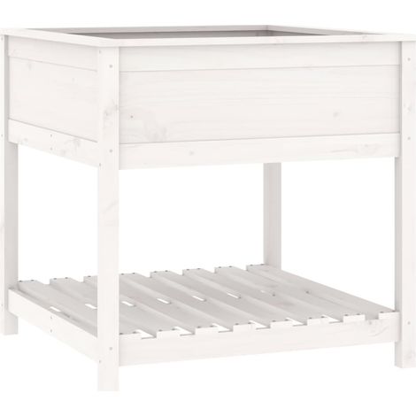 Fioriera rialzata per giardino e terrazza con ripiano 825 x 825 x 81 cm in legno massello di pino bianco 020038412