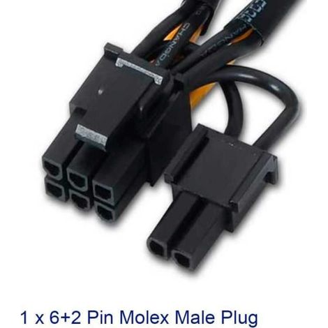 Câble Alimentation Carte Graphique - Molex 4 Pin vers PCIe 6+2 Pin - 20 cm - Noir (1/4)