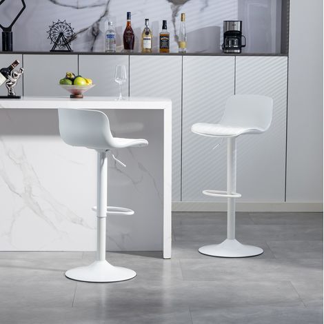 MEUBLIV Lot de 2 tabourets de bar blancs 45x41x101 cm – pivotants et réglables (1/5)