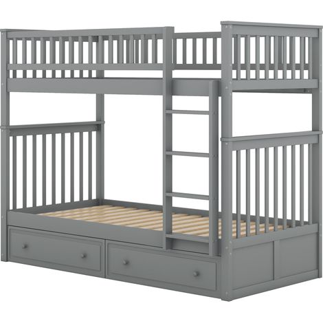Letto a castello per bambini 90x200 cm in legno e MDF con 2 cassetti, divisibile, grigio (1/5)