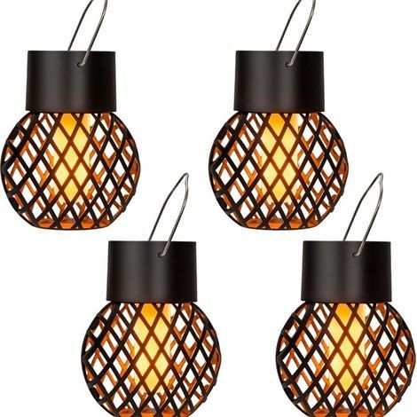 Lot de 4 lampes solaires d'extérieur à suspendre avec flamme vacillante - Lampes solaires d'extérieur étanches pour jardin, cour, clôture, arbre [Classe énergétique A] (1/5)