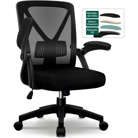 Ergonomischer Bürostuhl - Bürosessel mit klappbaren Armlehnen - 150 kg - Schwarz (1/5)