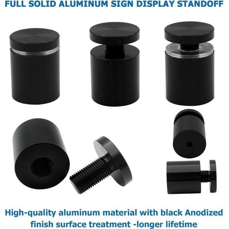 Lot de 4 entretoises murales en aluminium massif - Vis de fixation pour cadre en acrylique - Panneau d'affichage - 25 x 25 mm - Noir anodisé (1/5)