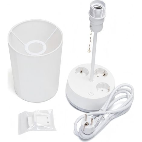 Kit Pied de Lampe avec Prise E27 – Avec Prises Électriques, Support Téléphone et Abajur, Interrupteur à Corde, Sans Ampoule, Pratique et Multifonction (1/3)