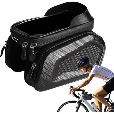 Sacoche de vélo avec support pour téléphone - Sacoche étanche pour cadre supérieur - Navigation cycliste - TPU compatible écran tactile - Pour téléphones jusqu'à 6,5 pouces - Noir