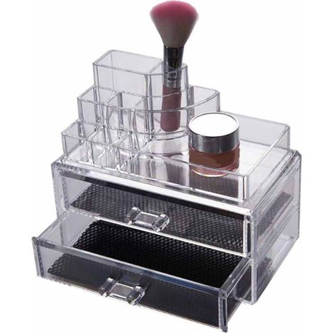 Organizer cosmetici con cassetti per trucchi e pennelli scatola trasparente 8 scomparti organizzatore portatrucchi espositore (1/4)