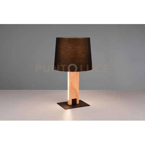 RAHUL LAMPADA DA TAVOLO TOUCH METALLO E PARALUME NERO E LEGNO CON LED H. 50CM 2 LUCI ATTACCO E27- LED 6W 700lm, 3000K DIMMERABILE