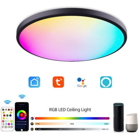 royaluxe -Plafonnier LED intelligent Tuya 220V240V RGB dimmable avec télécommande et Wi-Fi, de forme ronde. (1/5)