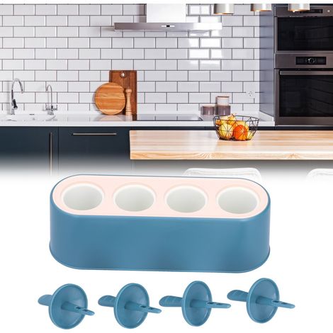 Silikon-Eisform mit vier Mulden zur Herstellung von selbstgemachtem Eis am Stiel (rosa und blau). Ideal für Kinderdesserts. (1/5)
