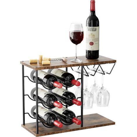 Porte-Bouteilles de Table, 6 Bouteilles et 4 Verres, en Bois (1/5)
