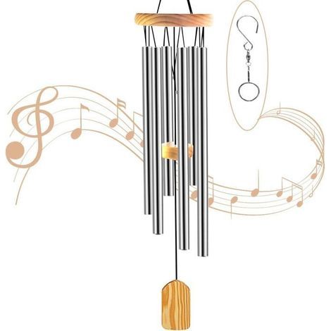 Campanillas de viento para exteriores, 6 tubos de aleación de aluminio, campanillas de viento para jardín, campanillas de viento metálicas colgantes (plateadas) (1/5)