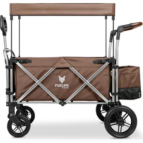 FUXLIFE by FUXTEC Chariot pliable FX-CTL900 Marron avec toit pare-soleil, sac isotherme et rangement compact pour jardin, camping et outdoor