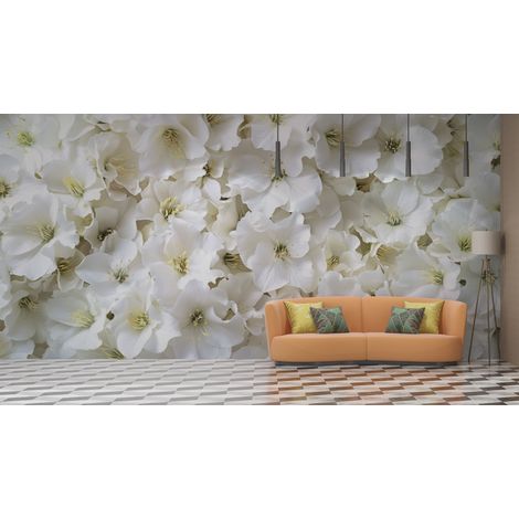 Papier peint fleuri bouquet dhortensias blancs - 150 x 250 cm (1/2)