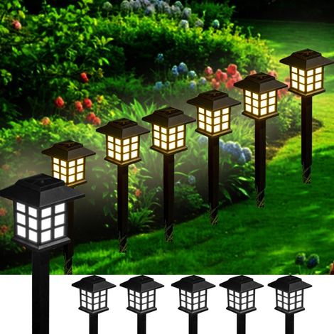 Lot 6 lampes solaires LED piquet extérieur blanc chaud étanche pour jardin allée cour éclairage automatique durable (1/5)