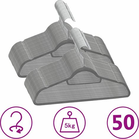 Juego de perchas de ropa 50 uds antideslizantes terciopelo gris vidaXL