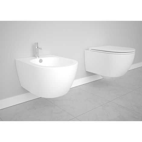 Sanitari like sospesi senza brida bianchi opachi con sedile (1/4)