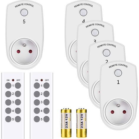 Lot de 5 Prises Smart et Télécommandées, Prise Télécommandée Sans Fil avec 2 Télécommandes Prises Programmables Électriques Prise Européenne Blanc (1/5)