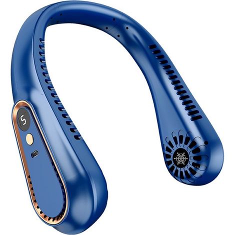 Ventilador de cuello portátil,Ventilador personal recargable por USB,Refrigeración inalámbrica sin aspas,Ventiladores que expulsan aire frío,Azul (1/5)