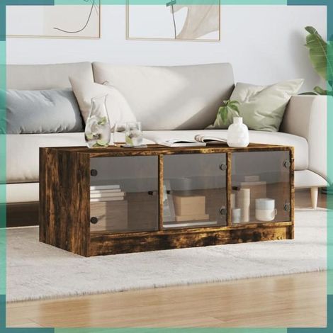 Table basse - 836417 - Portes en verre - Chêne fumé - 102 x 50 x 42 cm (1/5)