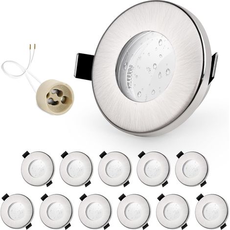4x Spot LED Encastrable IP65 Cadre Avec Douille GU10, Spots de plafond en Fer Nickel brossé, Rond plat Spots Salle de bain spot cadre d'encastrement 68mm pour extérieur- intérie (1/5)