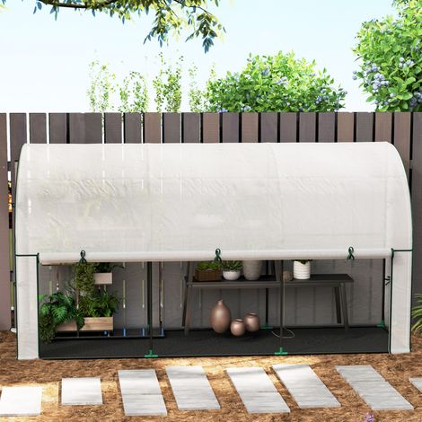 Serre tunnel avec porte enroulable, structure en acier, 200 x 80 x 157 cm, blanche (1/5)