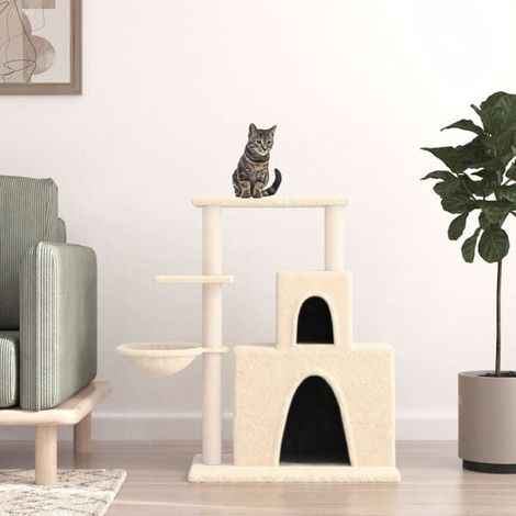 Arbre à chat avec poteaux en sisal, couleur crème, 83 cm