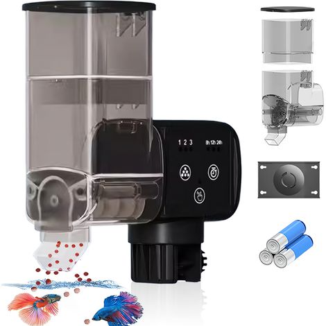 1 Distributeur automatique nourriture aquarium, capacité 250 ml, écran LCD, minuterie numérique, mode manuel et automatique (1/5)