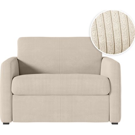 Fauteuil AGATHE convertible express 70x190cm en velours côtelé beige - Matelas 13cm (1/5)