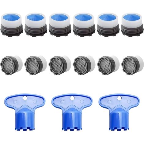 12 Pcs Mousseur Robinet M16/18, Filtre Robinet Économiseur Eau avec 3 Clé d'Aérateur pour la Cuisine la Salle de Bain (Bleu, M16) (1/5)