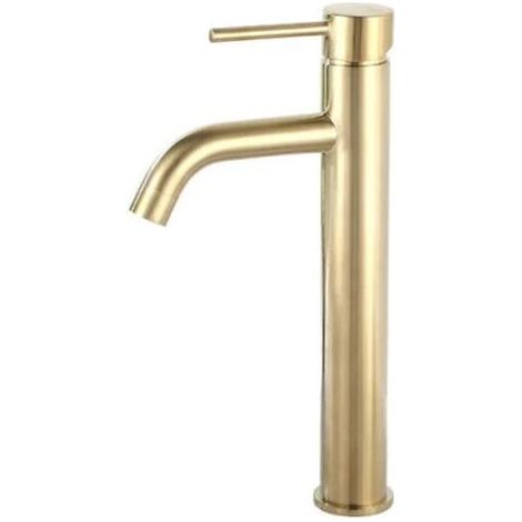 Einloch-Waschtischhahn für Badezimmer mit modernem, kreativem Design, satiniertem Goldfinish aus massivem Messing inkl. zwei Flexschläuchen