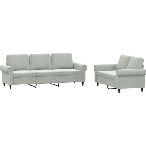 Ensemble de Canapé  Sofas 2 pcs avec coussins Gris clair Velours