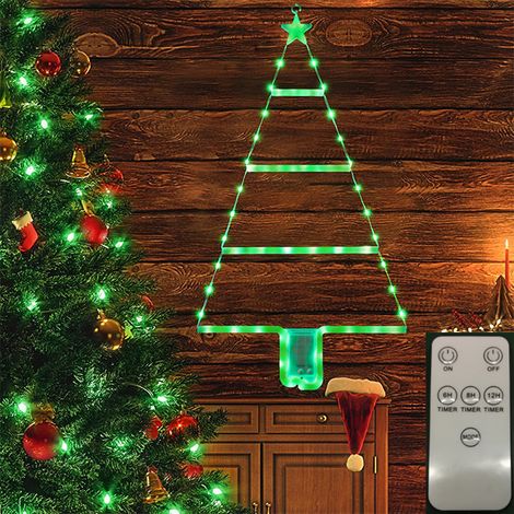 Mini lumières d'arbre de Noël LED, guirlandes lumineuses de décoration intérieure, lumières d'échelle de Noël, minuterie 6/8/12H-lumière verte (1/5)