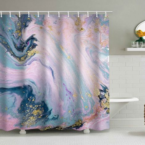 Duschvorhang mit Marmormuster (180 x 200 cm), bedruckter, wasserdichter Stoffduschvorhang, Duschvorhang aus Polyester mit geometrischem Muster, inklusive 12 Haken.