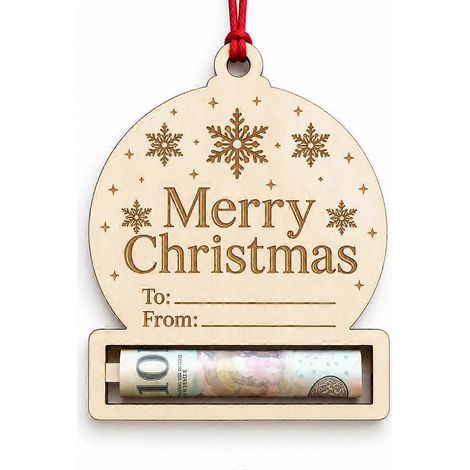Lot de 3 porte-billets de Noël en bois, étiquettes cadeaux gravées au laser, pendentifs festifs pour décorer le sapin. (1/5)