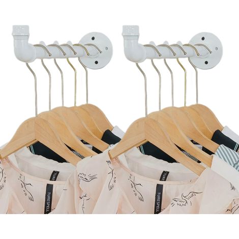 Lot de 2 porte-vêtements muraux industriels – Cintre en métal robuste avec crochet, porte-vêtements mural, barre de penderie murale pour vêtements, tringle de suspension pour placard, blanc (1/5)