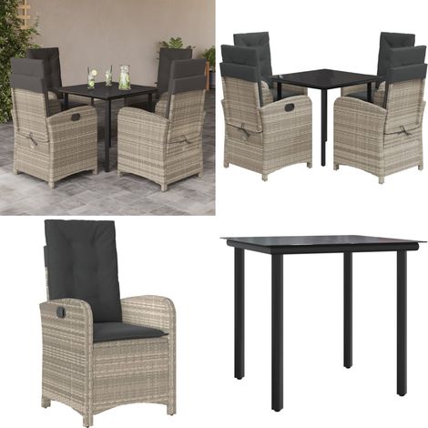 Ensemble à manger de jardin et coussins 5 pcs gris clair rotin - Chaises de jardin - Table de jardin (1/5)